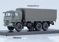 Коллекционная масштабная модель 1:43 Бортовой автомобиль 6х6 КамАЗ-43118, рестайлинг, с тентом, хаки (SSM)